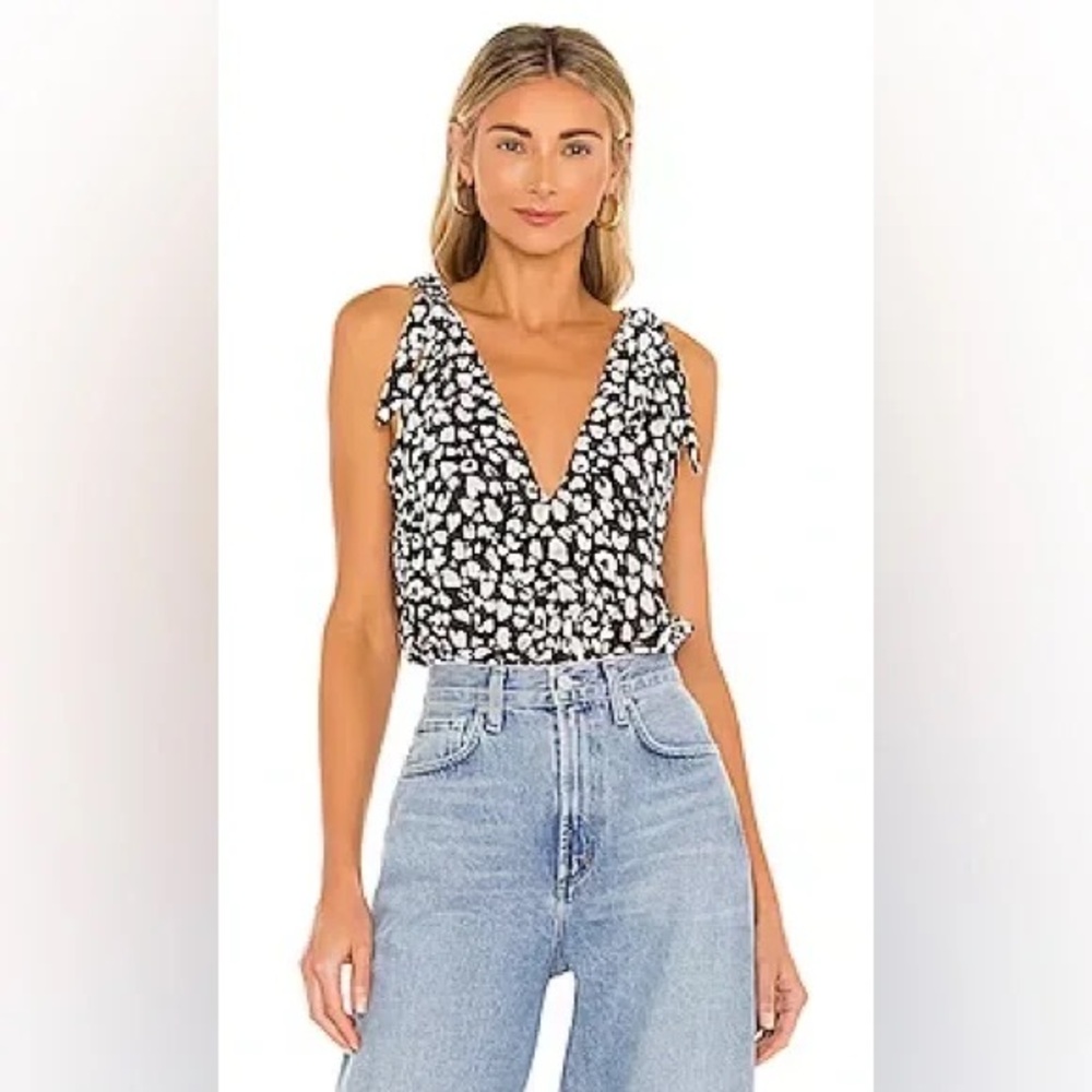Free People Bare It All Black and Cream Patterned Bodysuit